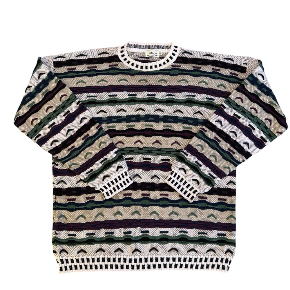 Vintage Protege Mens Sweater 2X Coogi Style Textured 3D Knit Biggie 90s USA